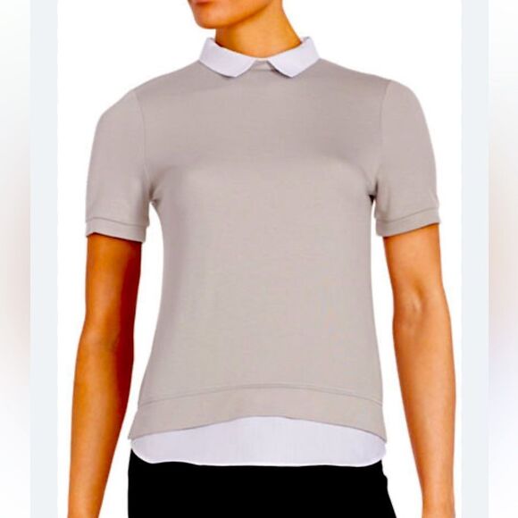 French connection, grey T-shirt  built-in white collared shirt, short sleeve med - Picture 1 of 9